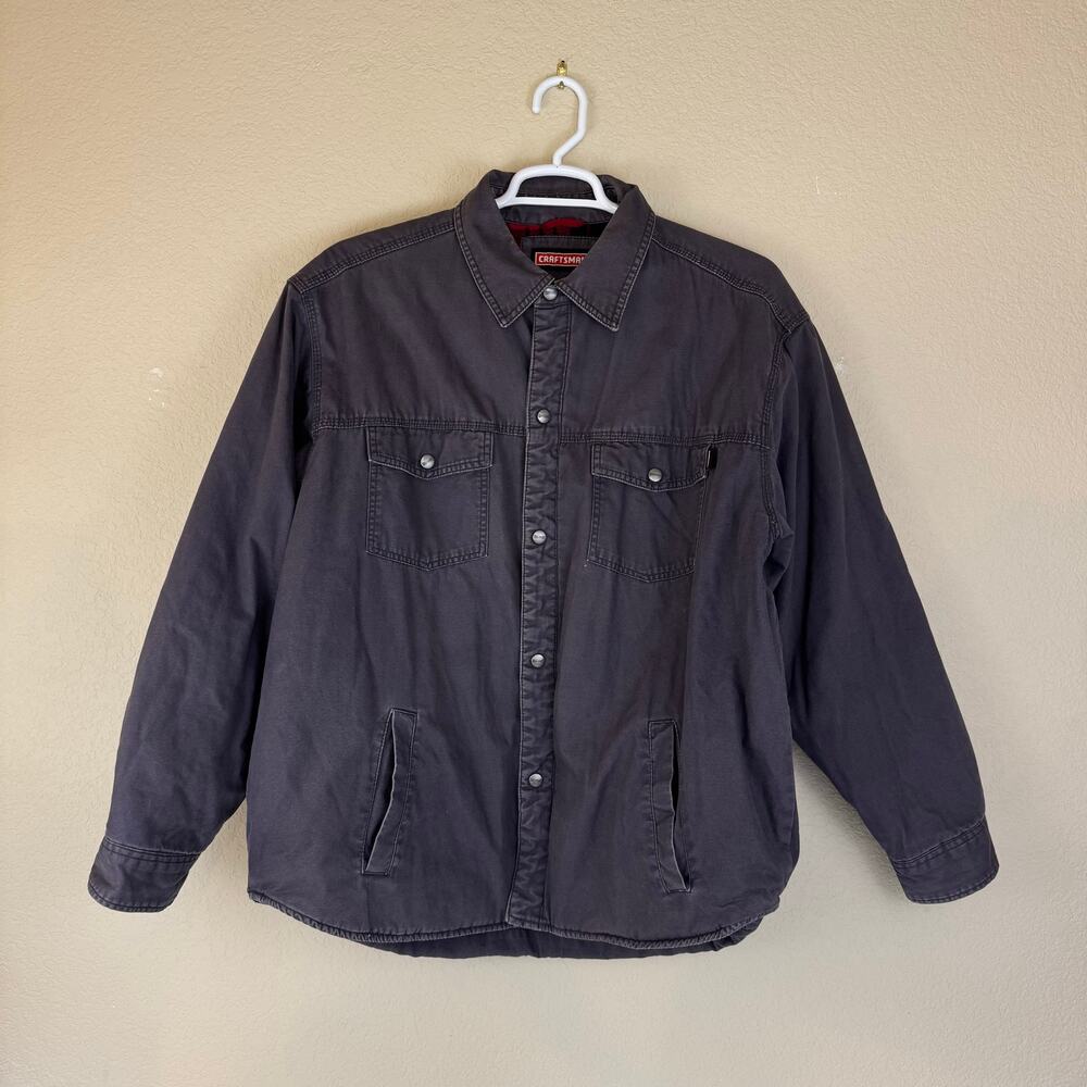 Craftsman Gray Shirt Jacket Mens XL With Plaid Fleece Lined Snaps Workwear Coat